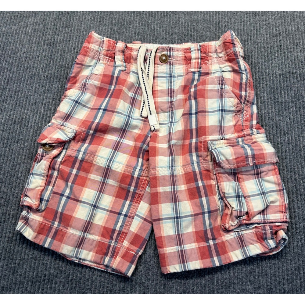 Abercrombie Kids Plaid Cargo Shorts Red White Blue Drawstring Boys Size 10